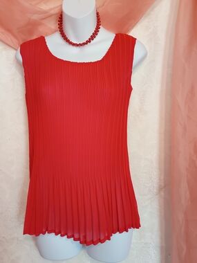 🛍️ BUNDLE ONLY🛍️Magic Scarf Sleeveless Red Pleated Women's Blouse